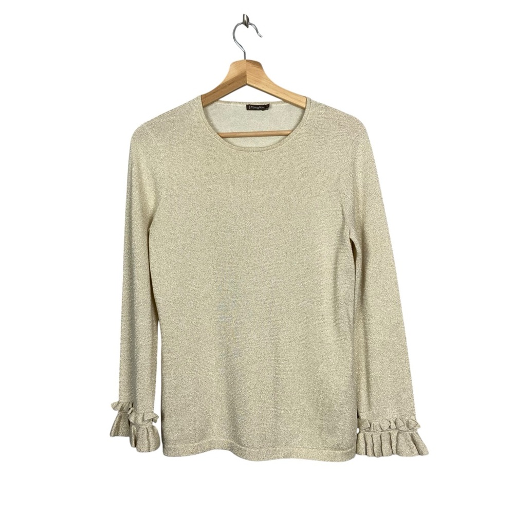 J.McLaughlin metallic gold sweater with Ruffle Cuffs